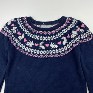 Girls Primark, navy knitted cotton long sleeve dress, GUC, size 2-3, L: 48cm