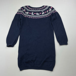 Girls Primark, navy knitted cotton long sleeve dress, GUC, size 2-3, L: 48cm