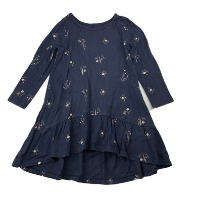 Girls Anko, navy cotton long sleeve dress, FUC, size 3, L: 42cm at front