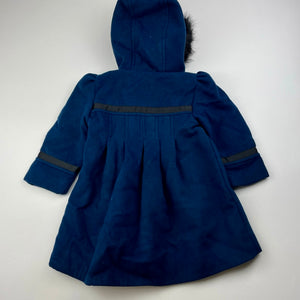 Girls Pumpkin Patch, navy hooded winter jacket / coat, L: 43cm, EUC, size 1,  