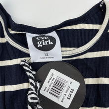 Load image into Gallery viewer, Girls Eve Girl, navy stripe stretchy twist front top, NEW, size 12,  