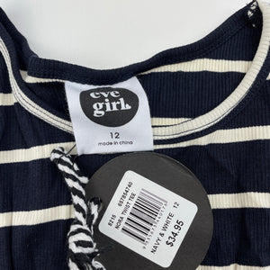 Girls Eve Girl, navy stripe stretchy twist front top, NEW, size 12,  
