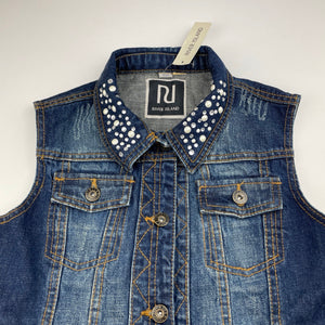 Girls RIVER ISLAND, embellished distressed denim vest/jacket, NEW, size 12,  