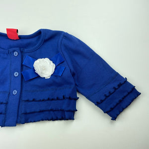 Girls BAILIWEINI, blue cropped 3/4 sleeve cardigan, EUC, size 3,  