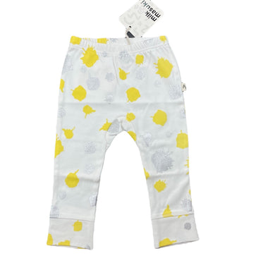 unisex Milk & Masuki, white, yellow & silver organic cotton leggings / bottoms, NEW, size 0,  