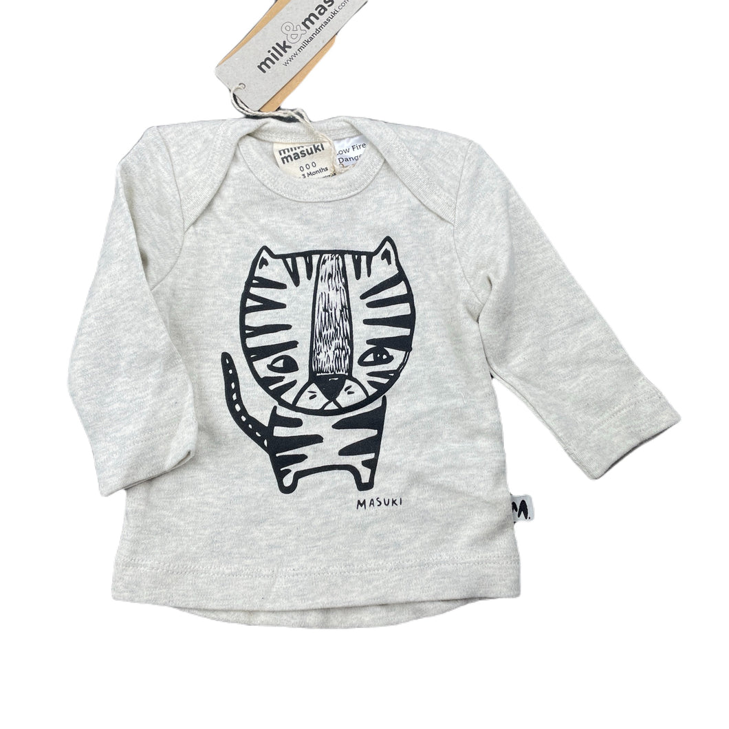 unisex Milk & Masuki, organic cotton long sleeve top, tiger, NEW, size 000,  