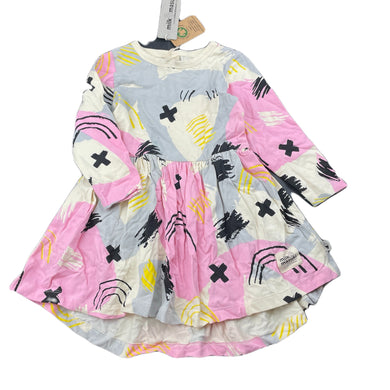 Girls Milk & Masuki, organic cotton long sleeve dress, NEW, size 2, L: 45cm at front