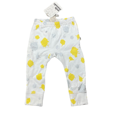 Girls Milk & Masuki, white, yellow & silver organic cotton leggings / bottoms, NEW, size 0,  