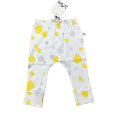 Girls Milk & Masuki, white, yellow & silver organic cotton leggings, NEW, size 00,  