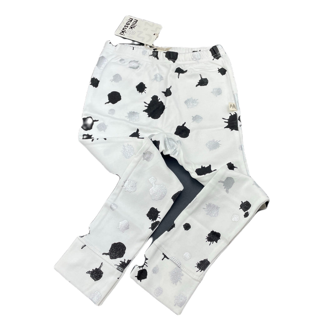 Girls Milk & Masuki, white, silver & black organic cotton leggings, NEW, size 4,  