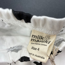 Load image into Gallery viewer, Girls Milk &amp; Masuki, white, silver &amp; black organic cotton leggings, NEW, size 4,  