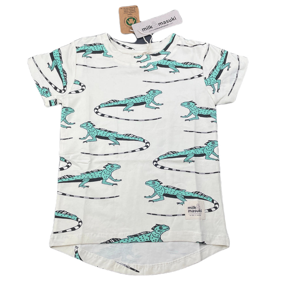 Boys Milk & Masuki, organic cotton blend t-shirt / top, iguanas, NEW, size 3,  