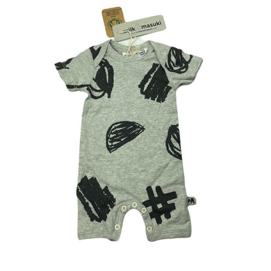 unisex Milk & Masuki, organic cotton blend romper, hashtag meterage (print placement may vary), NEW, size 0000,  