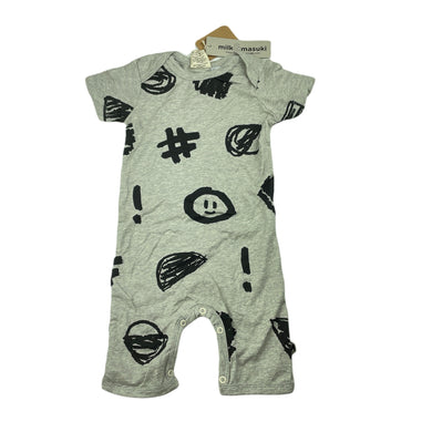 unisex Milk & Masuki, organic cotton blend romper, hashtag meterage (print placement may vary), NEW, size 1,  