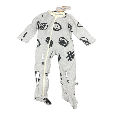 unisex Milk & Masuki, organic cotton zip romper, hashtag meterage (print placement may vary), NEW, size 0,  