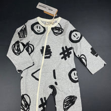 Load image into Gallery viewer, unisex Milk &amp; Masuki, organic cotton zip romper, hashtag meterage (print placement may vary), NEW, size 1,  