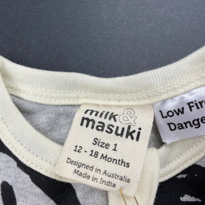 unisex Milk & Masuki, organic cotton zip romper, hashtag meterage (print placement may vary), NEW, size 1,  