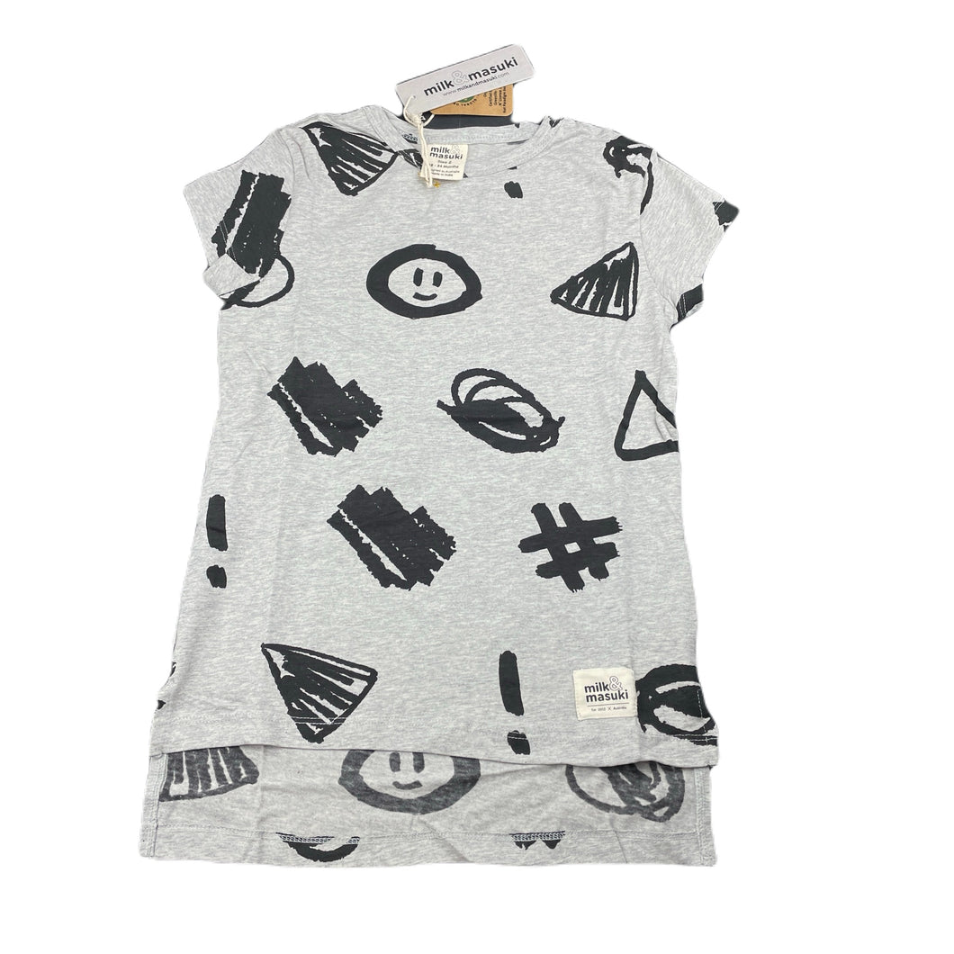 Girls Milk & Masuki, organic cotton blend box tee dress, NEW, size 2, L: 49cm approx