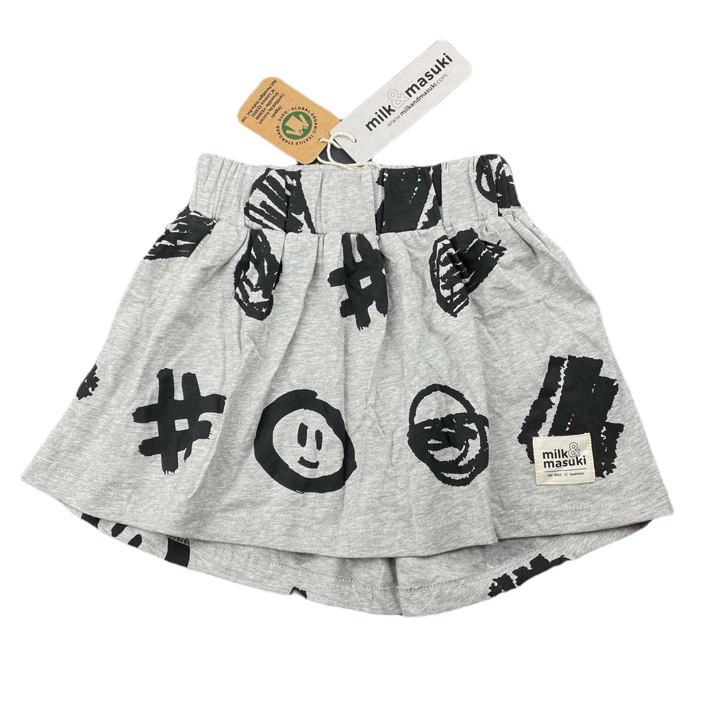 Girls Milk & Masuki, organic cotton blend skirt, hashtage meterage, elasticated, NEW, size 3,  