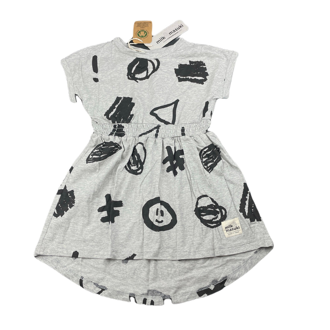 Girls Milk & Masuki, organic cotton blend elastic waist dress, NEW, size 3, L: 48cm at front