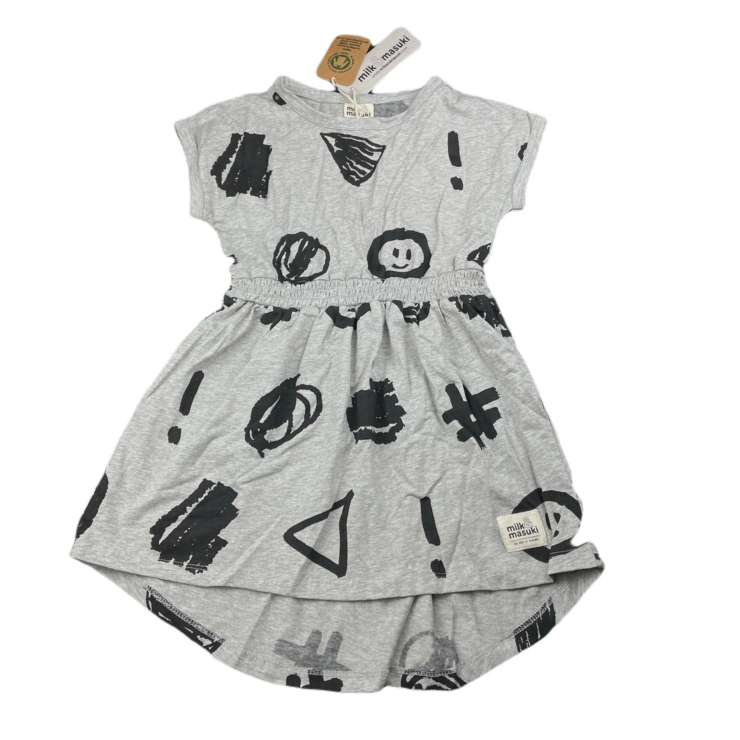 Girls Milk & Masuki, organic cotton blend elastic waist dress, NEW, size 4, L: 52cm at front