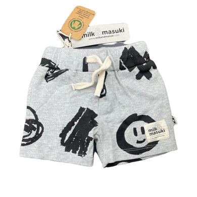 unisex Milk & Masuki, organic cotton shorts, elasticated, (print placement may vary), NEW, size 000,  