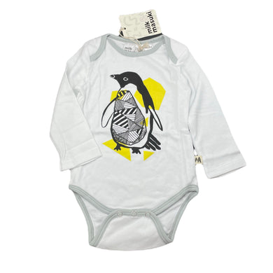 unisex Milk & Masuki, soft feel organic cotton bodysuit/romper, penguin, NEW, size 0,  