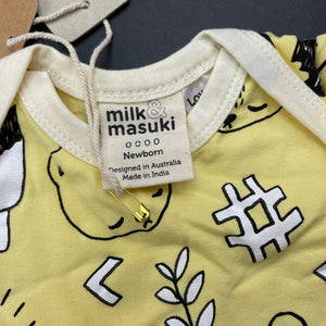 unisex Milk & Masuki, organic cotton bodysuit / romper, bears picnic, NEW, size 0000,  