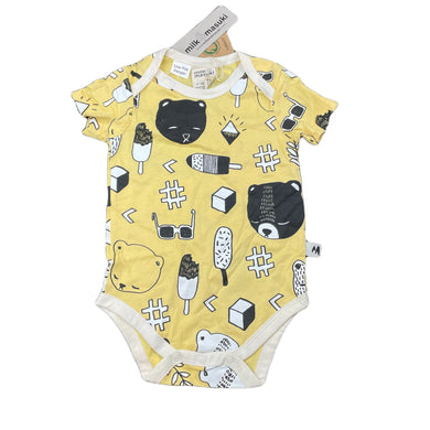 unisex Milk & Masuki, organic cotton bodysuit / romper, bears picnic, NEW, size 0,  