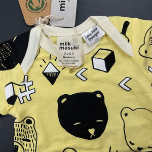 unisex Milk & Masuki, organic cotton blend romper, bears picnic, NEW, size 0000,  