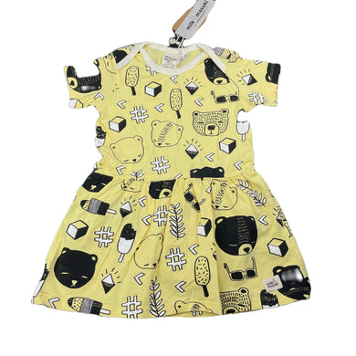 Girls Milk & Masuki, organic cotton blend romper dress, bears picnic, NEW, size 2, L: 48cm