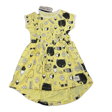 Girls Milk & Masuki, organic cotton elastic waist dress, bears picnic, NEW, size 6, L: 60cm at front