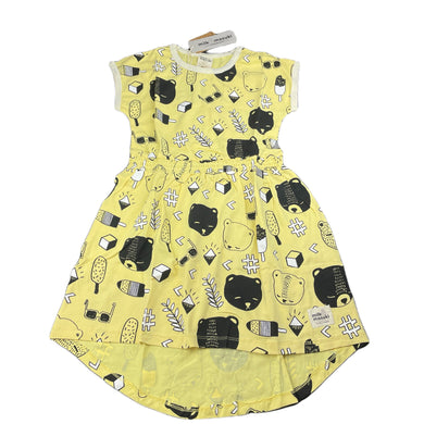 Girls Milk & Masuki, organic cotton elastic waist dress, bears picnic, NEW, size 7, L: 63cm at front