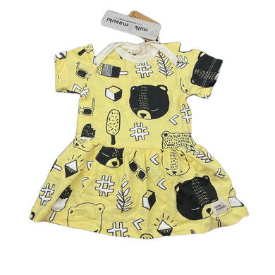Girls Milk & Masuki, organic cotton romper dress, bears picnic, NEW, size 000, L: 34cm