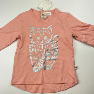 Girls Milk & Masuki, organic cotton long sleeve top, cat, NEW, size 3,  