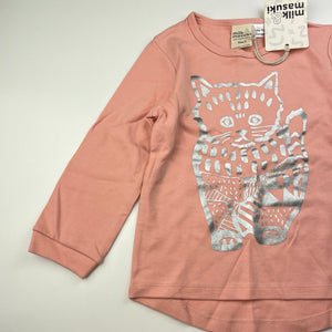 Girls Milk & Masuki, organic cotton long sleeve top, cat, NEW, size 3,  