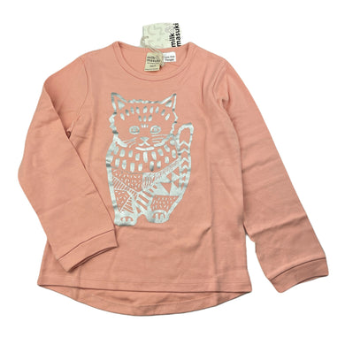 Girls Milk & Masuki, organic cotton long sleeve top, cat, NEW, size 5,  