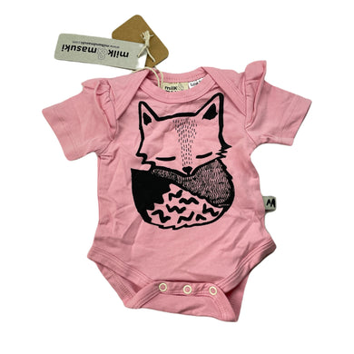 Girls Milk & Masuki, organic cottton blend bodysuit/romper, fox, NEW, size 0000,  