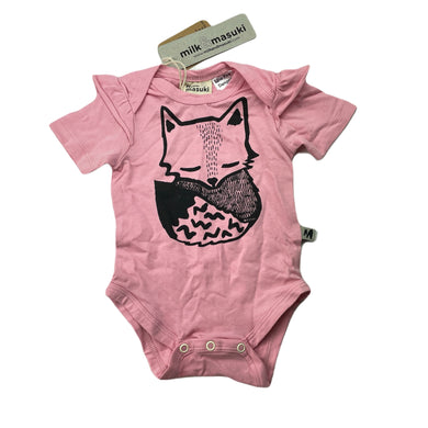 Girls Milk & Masuki, organic cottton blend bodysuit/romper, fox, NEW, size 000,  