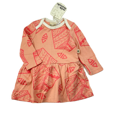 Girls Milk & Masuki, pink organic cotton romper dress, NEW, size 00, L: 36cm