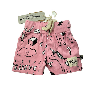Girls Milk & Masuki, organic cotton shorts, elasticated, believe, NEW, size 000,  