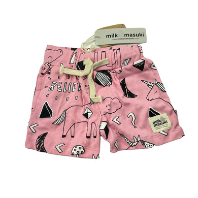 Girls Milk & Masuki, organic cotton shorts, elasticated, believe, NEW, size 0,  