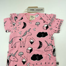 Load image into Gallery viewer, Girls Milk &amp; Masuki, organic cotton ruffle romper, believe, NEW, size 1,  