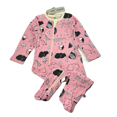Girls Milk & Masuki, organic cotton zip coverall/romper, believe, NEW, size 1,  