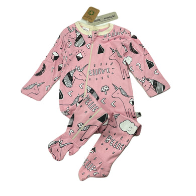 Girls Milk & Masuki, organic cotton zip coverall/romper, believe, NEW, size 0,  