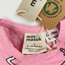 Load image into Gallery viewer, Girls Milk &amp; Masuki, pink organic cotton romper, believe, NEW, size 0,  
