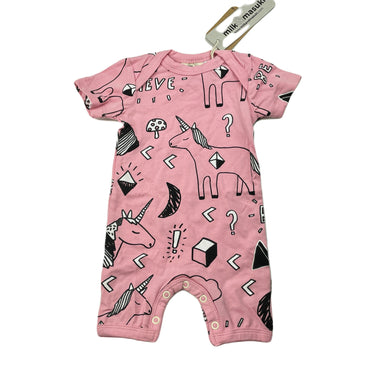 Girls Milk & Masuki, pink organic cotton romper, believe, NEW, size 0000,  