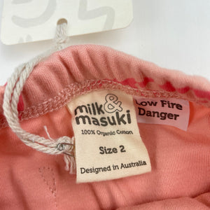 Girls Milk & Masuki, pink organic cotton leggings/bottoms, NEW, size 2,  