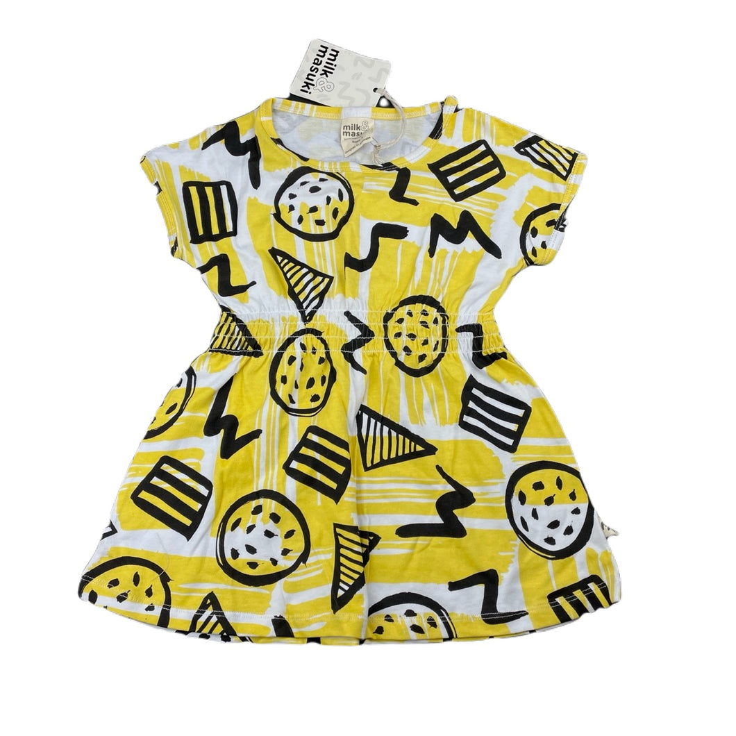 Girls Milk & Masuki, organic cotton elastic waist dress, NEW, size 1, L: 44cm