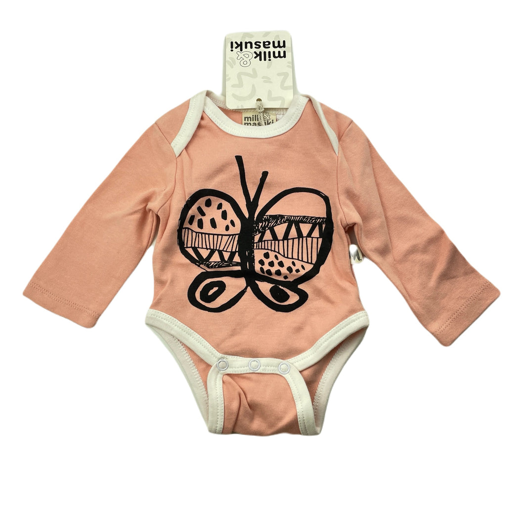 Girls Milk & Masuki, soft organic cotton bodysuit / romper, butterfly, NEW, size 0000,  